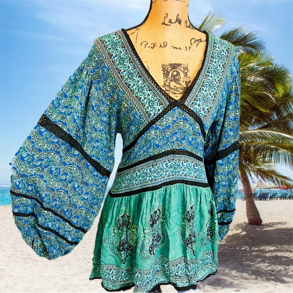 Free People Dresses & Skirts - FREE PEOPLE LUNA MINI DRESS TUNIC TOP BLUE TEAL